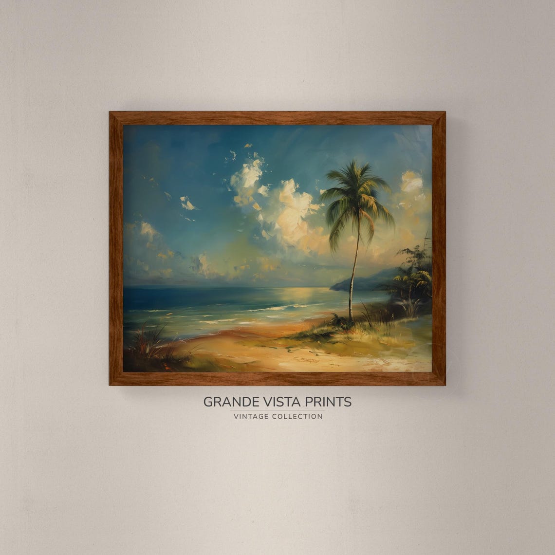 Tropical Palm Beach Golden Hour Calm Ocean Sandy Shore Poster - Image 4