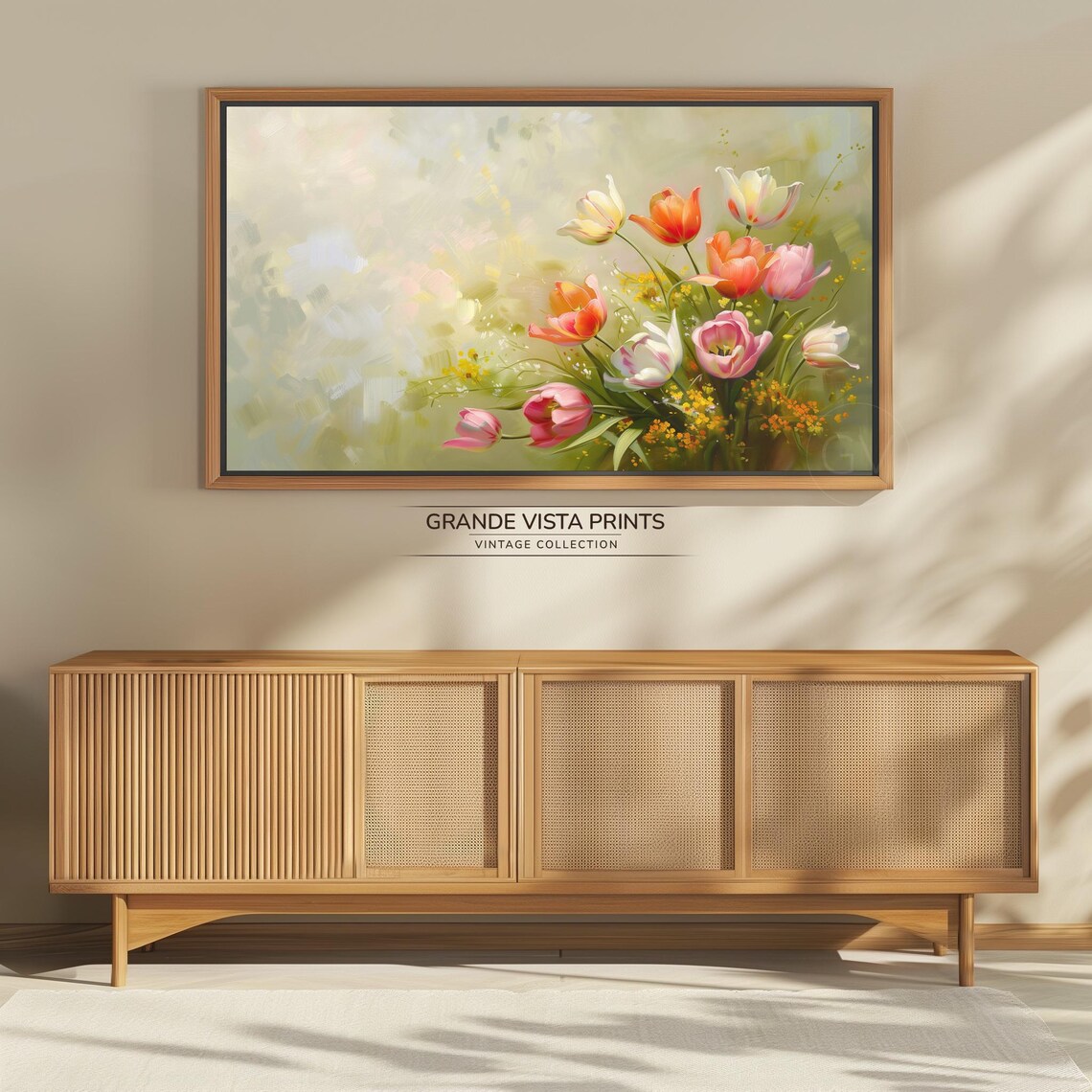 Spring Tulips Pink Orange White Blooms Soft Sage Floral Art Poster - Image 4