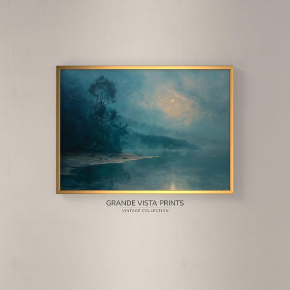 Moon River Wall Art Night River Landscape Painting Night Landscape Painting River Moon Art Gv4384