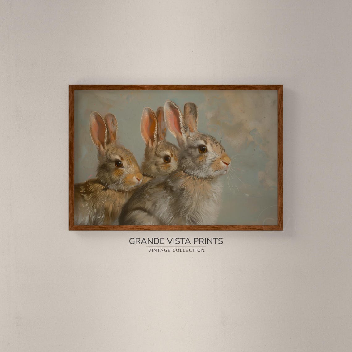 Three Easter Bunnies Cuddled Together Vintage Rabbit Portrait Poster - Image 2