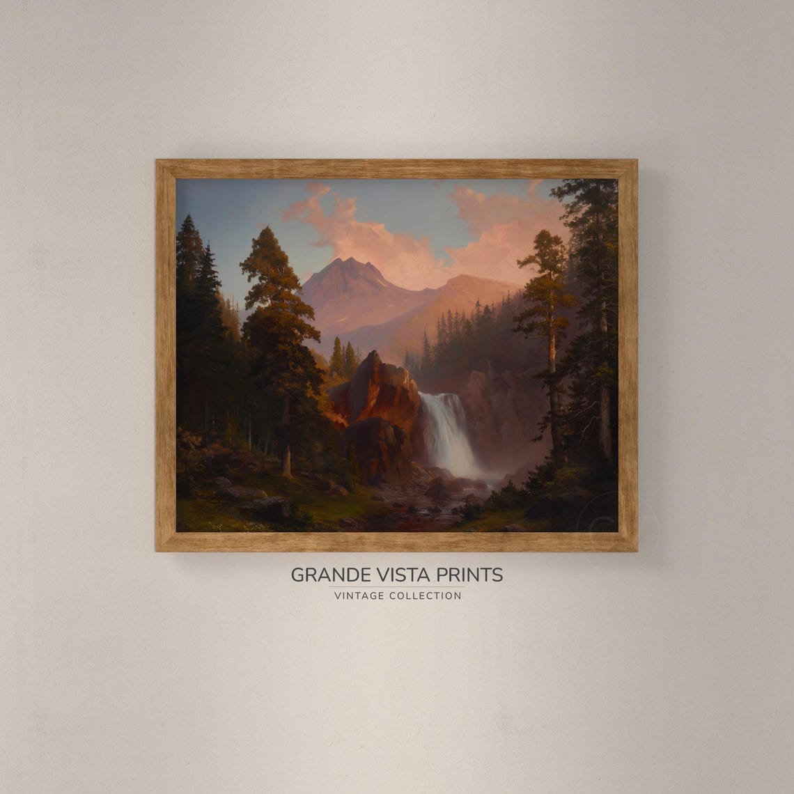 Dawn Waterfall Pine Forest Mountain Peak Sunrise Mist Travel Poster - Image 4