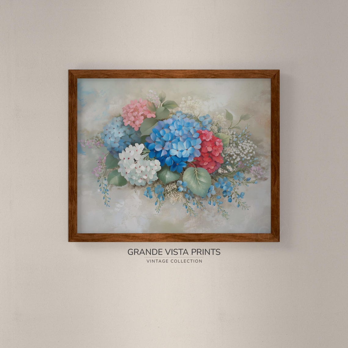 Blue Hydrangea Cloud Bouquet Vintage Floral Still Life Wall Poster - Image 4