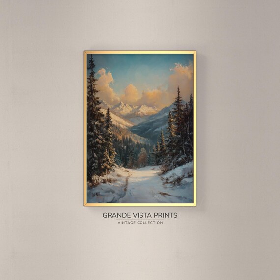 Snowy Mountain Valley Artwork Winter Mountain Forest Poster Winter Forest Landscape Wall Art Gv4773