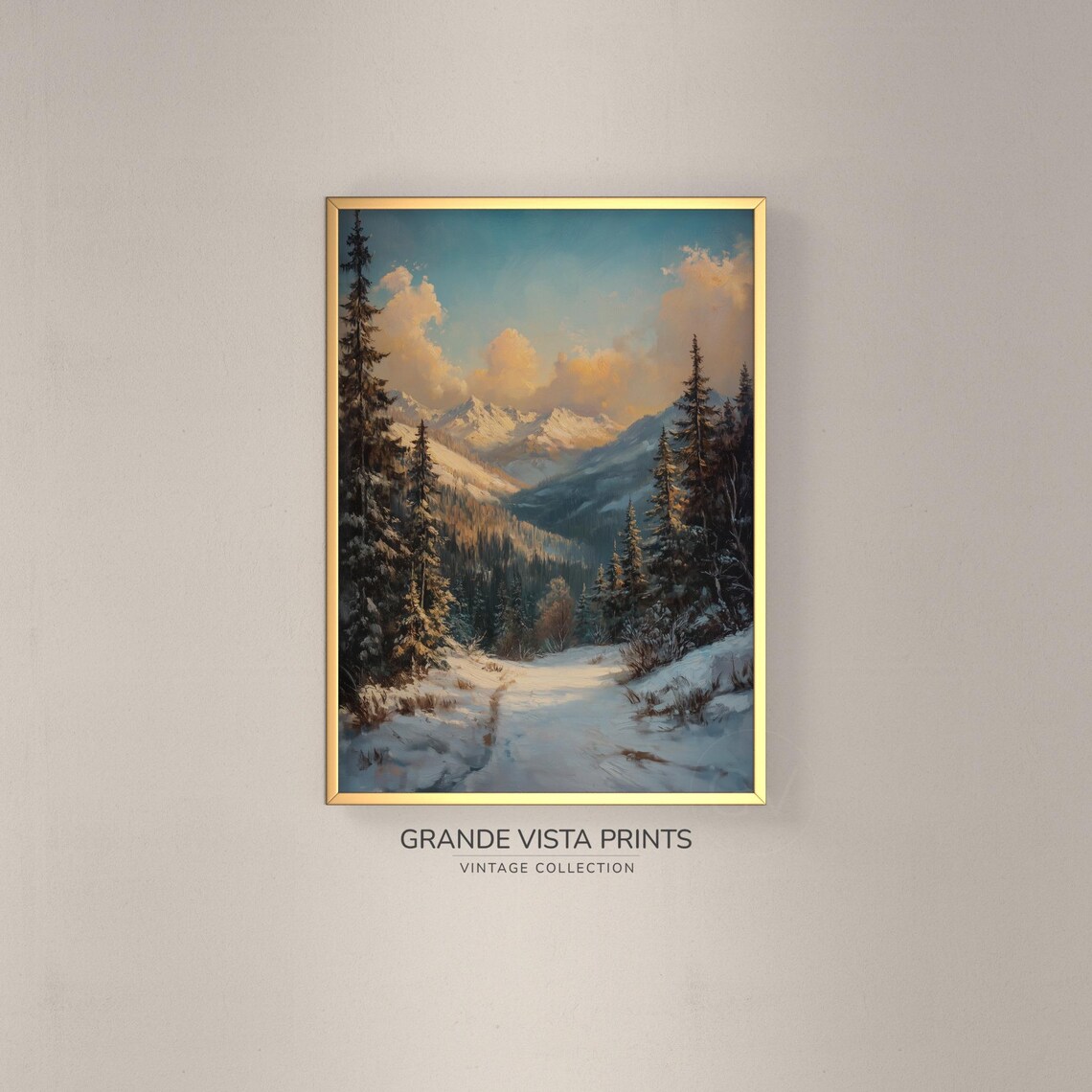 Snowy Mountain Valley Artwork Winter Mountain Forest Poster Winter Forest Landscape Wall Art Gv4773