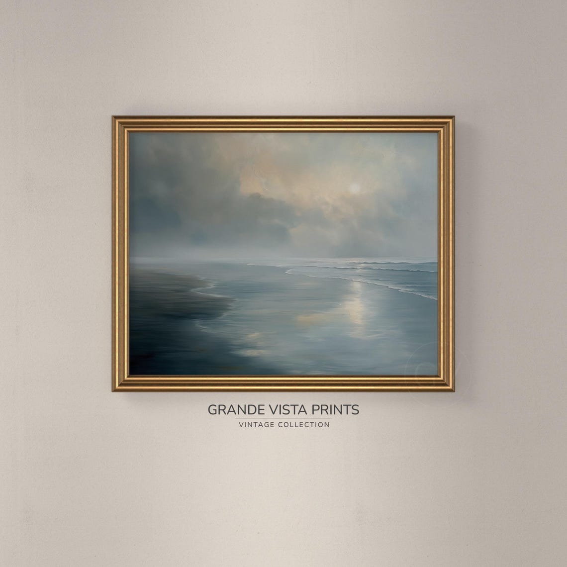 Misty Ocean Beach Soft Waves Cloudy Sky Gentle Glow Seascape Poster - Image 3
