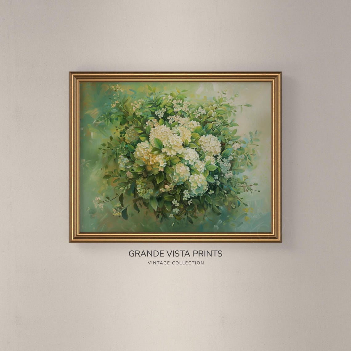 Fresh White Hydrangea Blossoms Green Spring Bouquet Floral Poster - Image 3