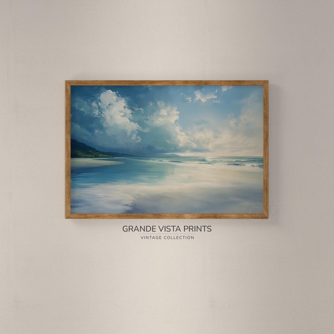 Tropical Beach Cloudy Sky Calm Turquoise Sea Coastal Travel Poster - Image 2