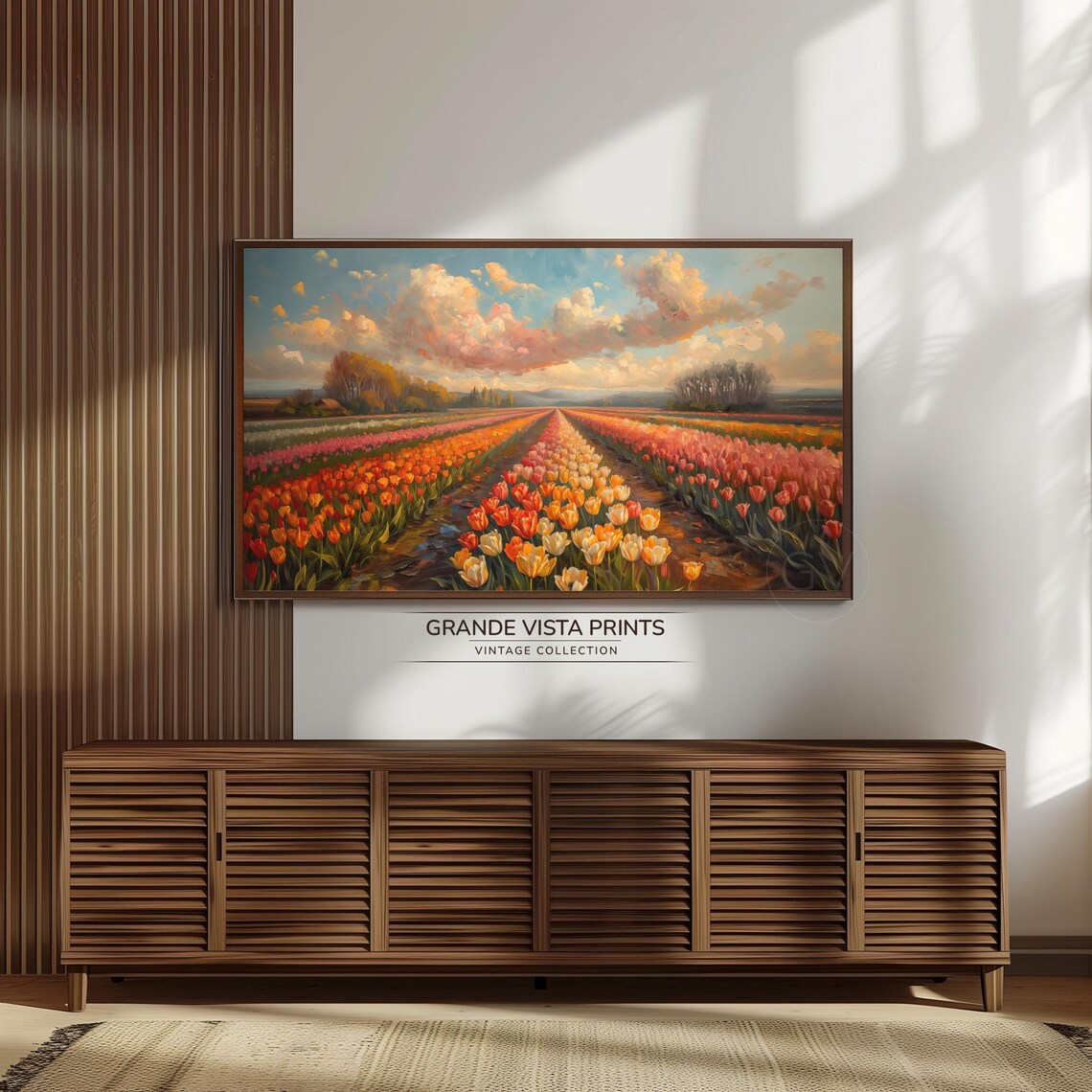 Sunset Tulip Field Rows Red Orange Blossom Farming Valley Poster - Image 3