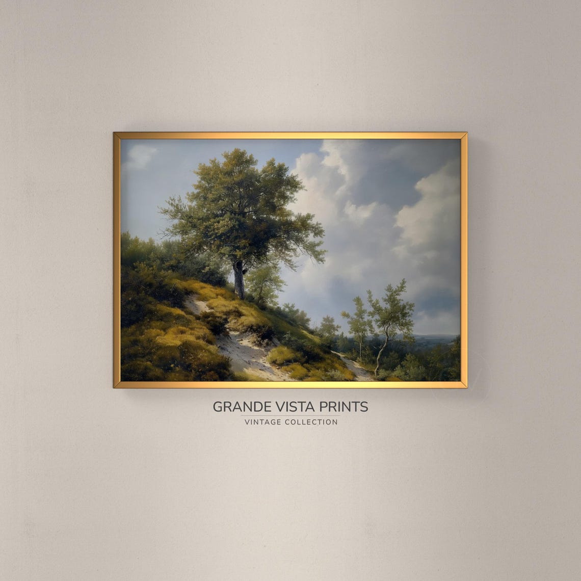 Spring Hilltop Tree Winding Country Lane Vintage Landscape Art Poster