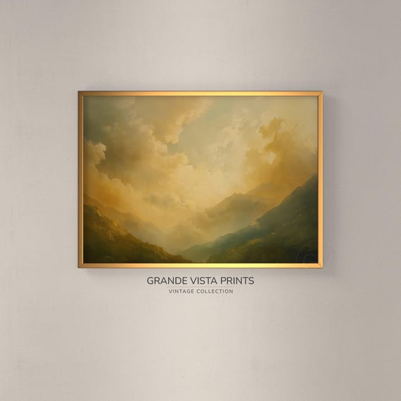 Misty Mountain Dawn Landscape Wall Art Sunlit Mountain Clouds Landscape Painting Landscape Art Print Gv4345