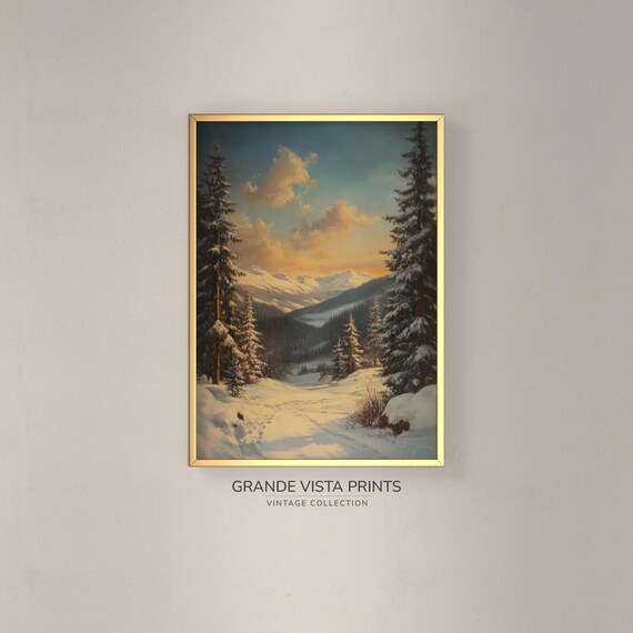 Winter Mountain Range Wall Art Winter Mountain Forest Landscape Painting Winter Mountain Landscape Art Print Gv4791