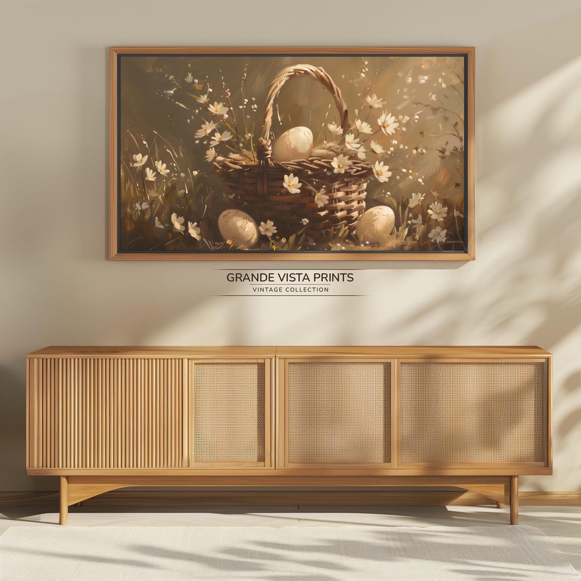 Easter Eggs Wicker Basket Among Daisies Moody Sepia Still Life Poster - Image 4