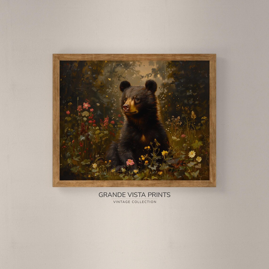 Black Bear Cub Wildflower Garden Golden Forest Wildlife Wall Poster - Image 4