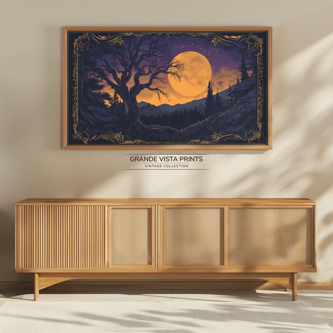 Halloween Harvest Moon Bare Tree Purple Night Vintage Art Poster - Image 4