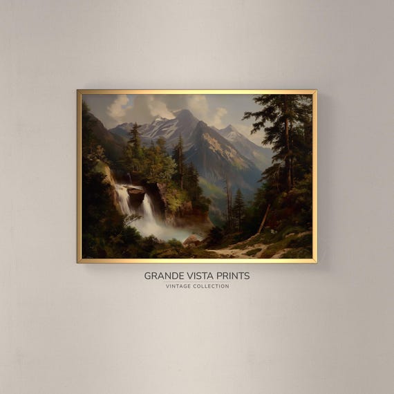 Moutain Waterfall Landscape Painting Waterfall Painting Wall Art Instant Waterfall Artwork Gv4234