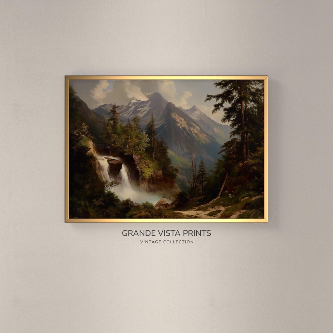 Moutain Waterfall Landscape Painting Waterfall Painting Wall Art Instant Waterfall Artwork Gv4234