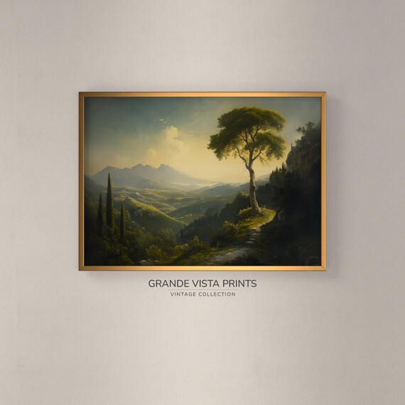 Mountain Tree Landscape Painting Wall Art Mountain Landscape Artwork Country Landscape Print Gv4612