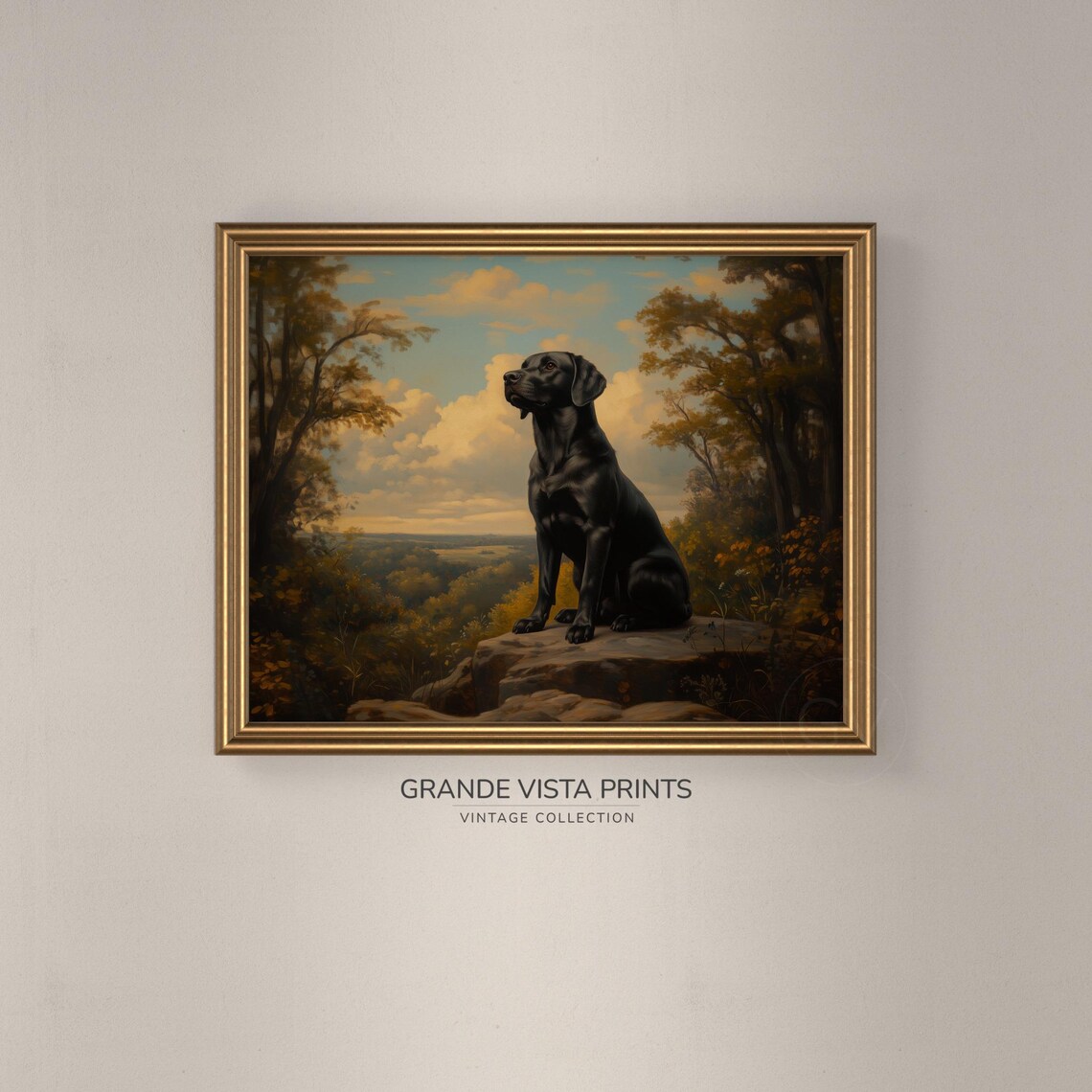 Black Dog Rocky Overlook Autumn Valley Golden Sunset Vintage Poster - Image 4