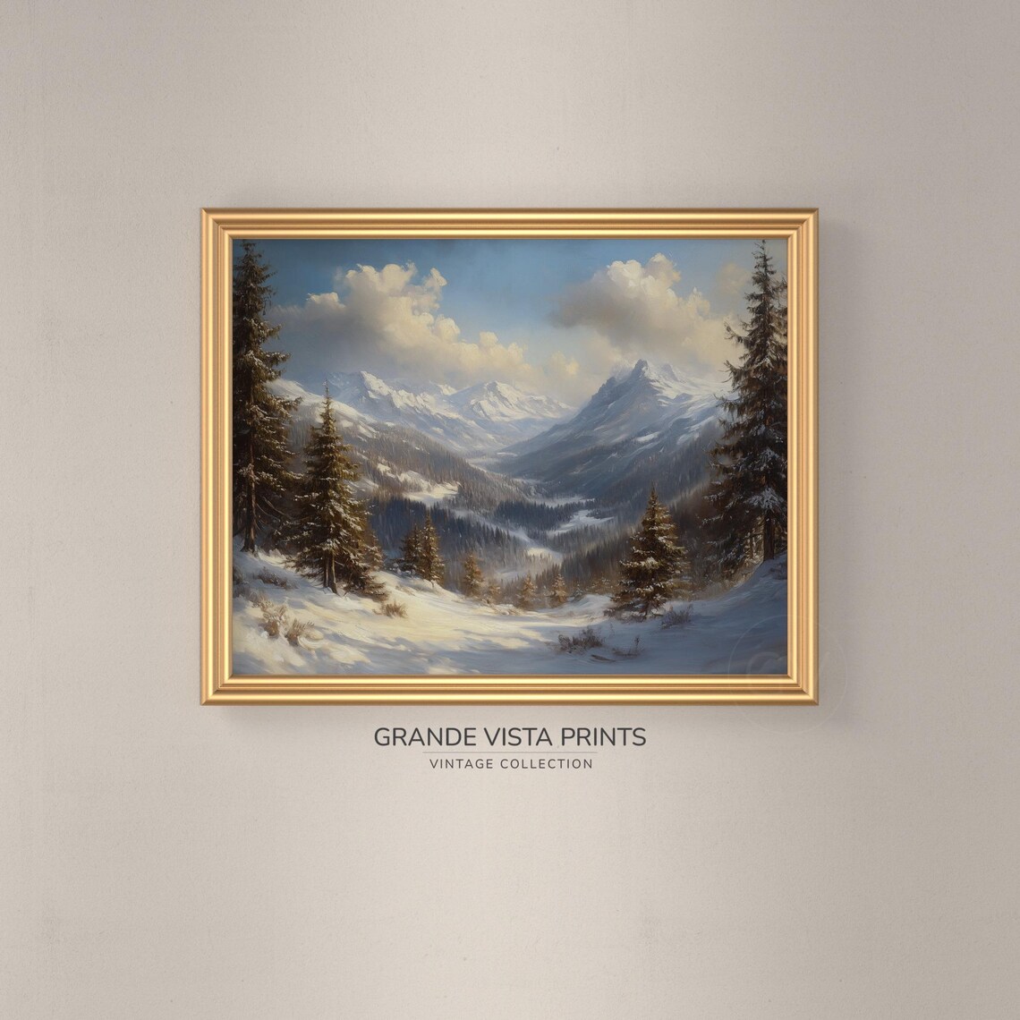 Winter Mountain Valley Landscape Wall Art Print - Image 3