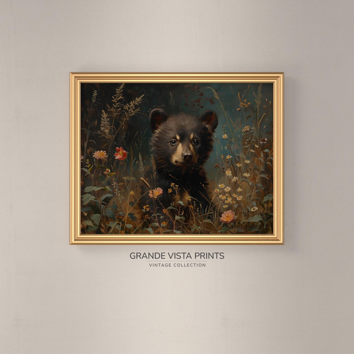 Black Bear Cub Wildflower Field Vintage Wildlife Wall Art Poster - Image 3