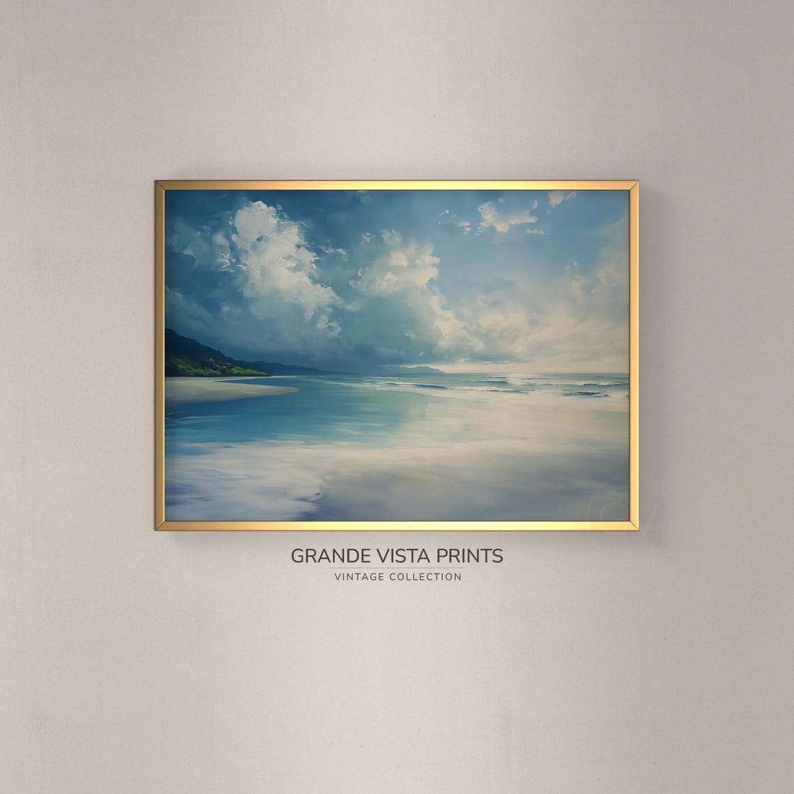 Tropical Beach Cloudy Sky Calm Turquoise Sea Coastal Travel Poster