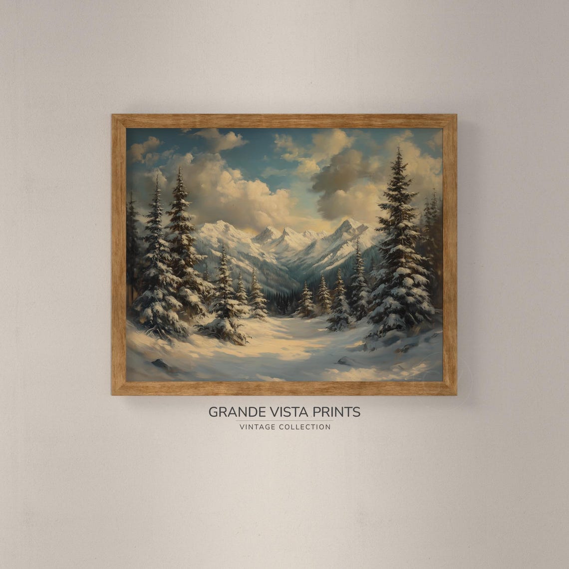 Sunlit Snowy Mountain Range Evergreen Pines Winter Landscape Poster - Image 4