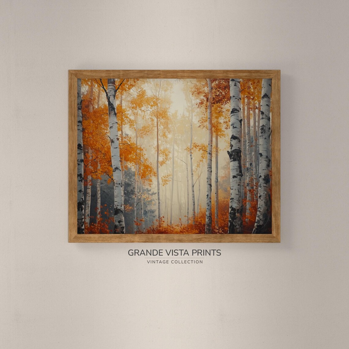 Tall Birch Trees Golden Light Autumn Forest Landscape Painting Poster - Image 4
