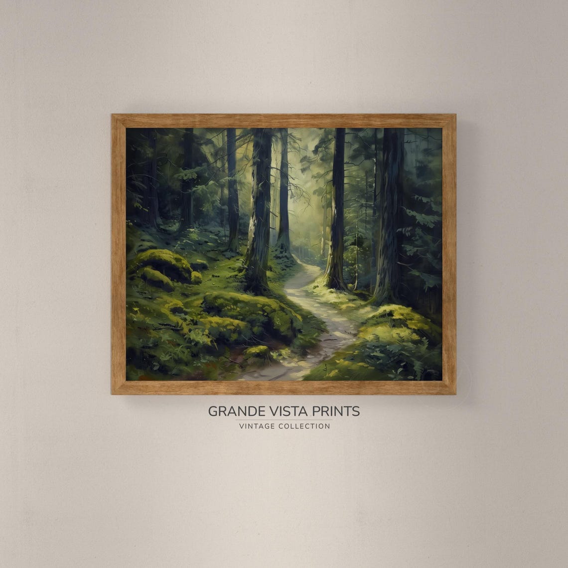 Misty Pine Forest Trail Moss Covered Path Sunlight Vintage Poster - Image 4