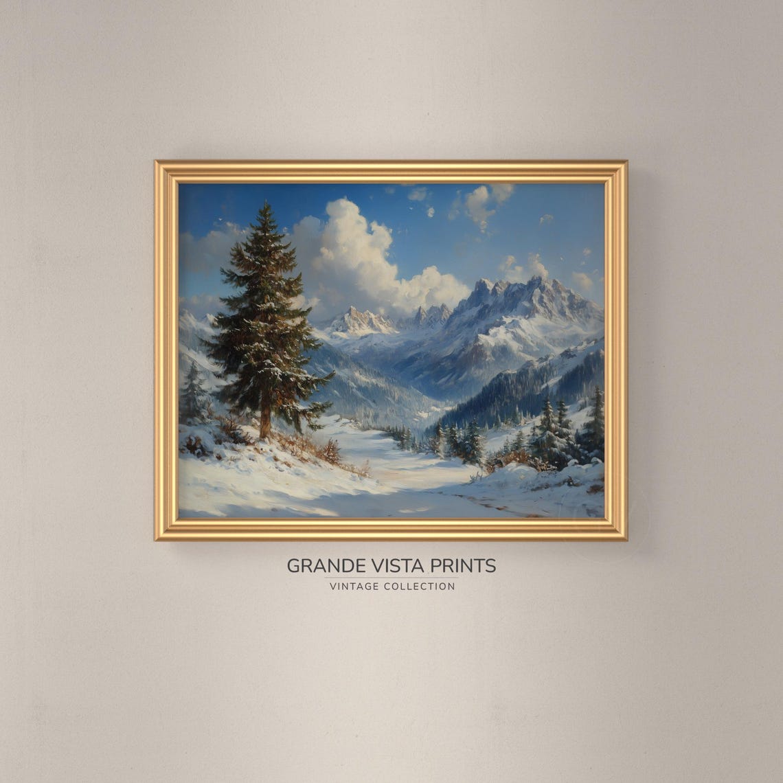 Alpine Valley Bright Blue Sky Snowy Peaks Winter Landscape Poster - Image 3