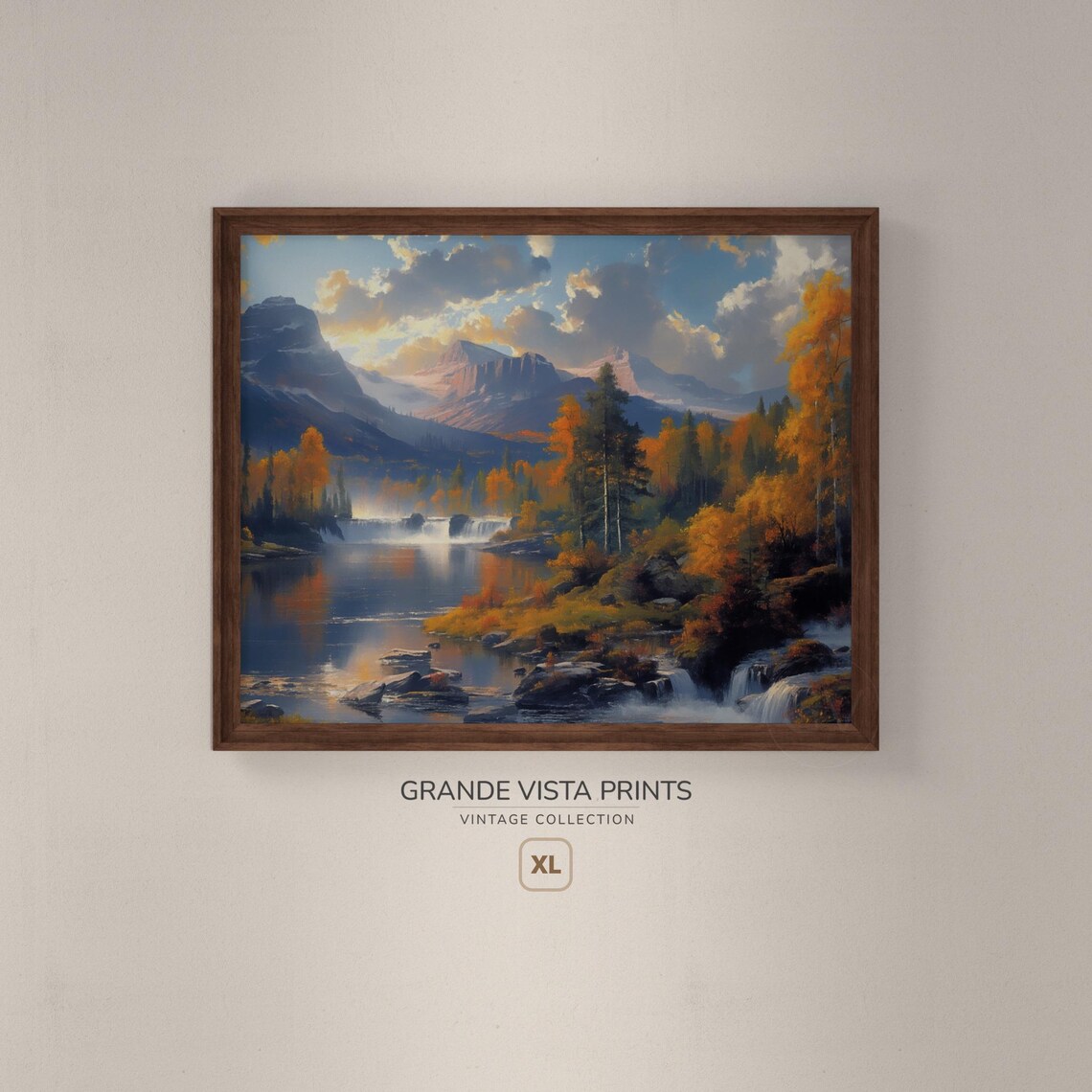 Autumn Mountain Lake Waterfall Golden Aspens Snowy Peaks Poster - Image 4
