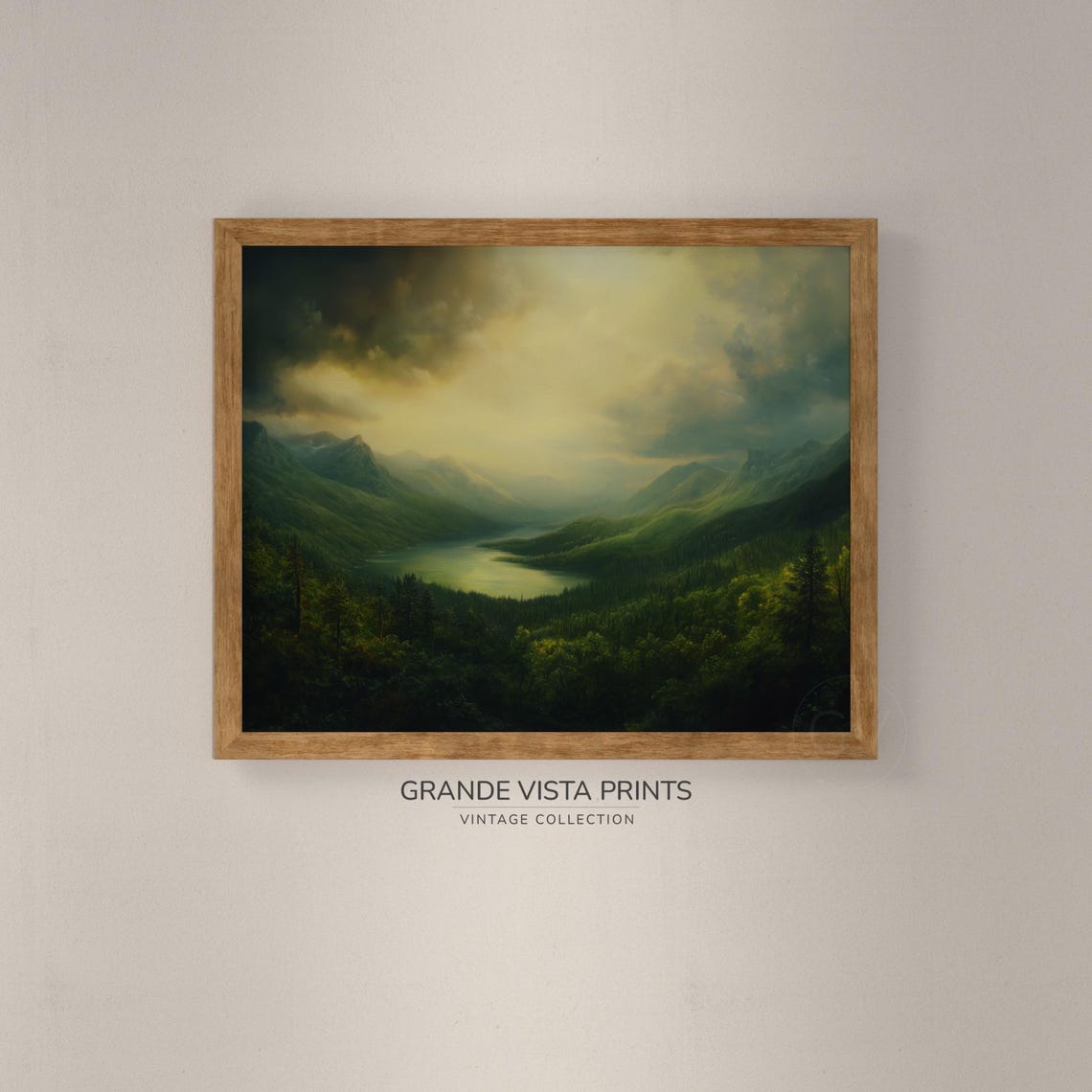 Moody Mountain Lake Valley Dusk Dark Pine Forest Vintage Poster - Image 4