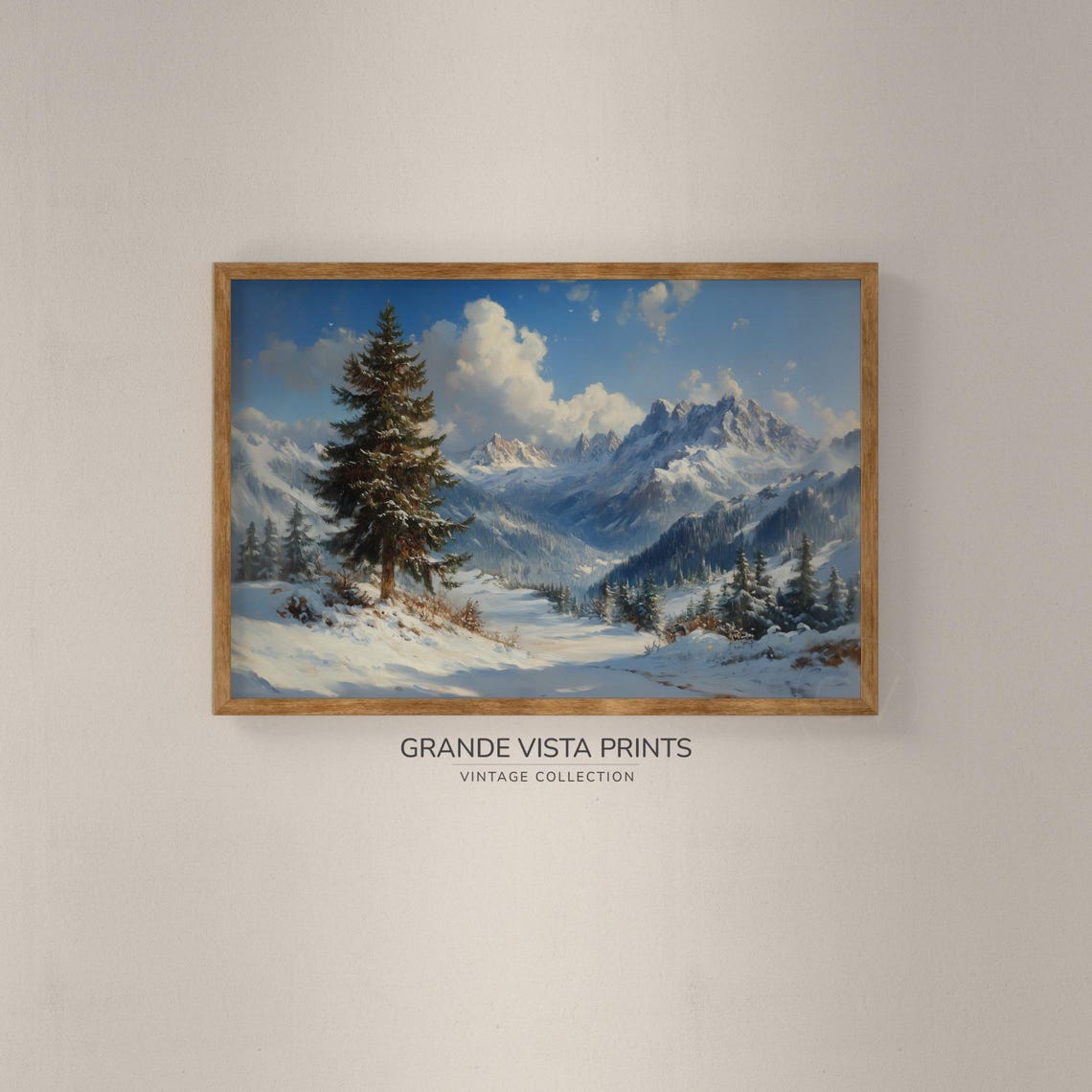 Alpine Valley Bright Blue Sky Snowy Peaks Winter Landscape Poster - Image 2