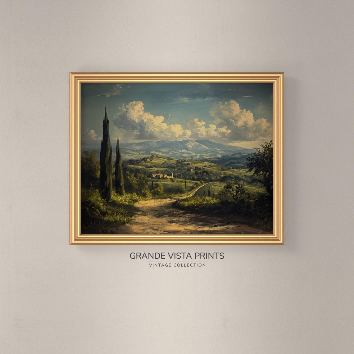 Tuscan Valley Vista Dirt Road Cypress Trees Distant Villa Italy Poster - Image 3