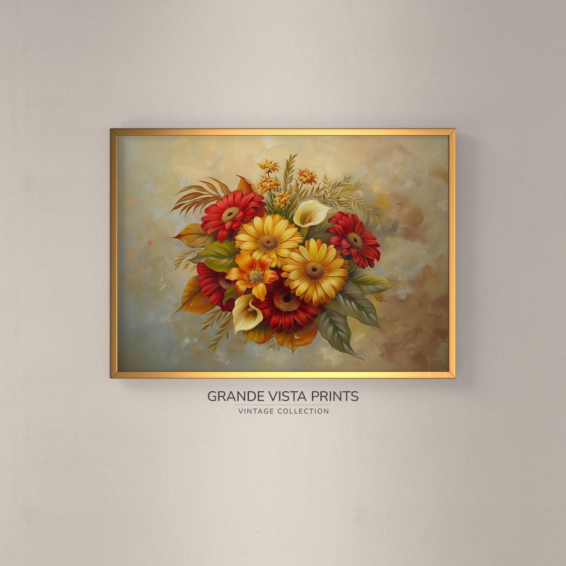 Red Yellow Orange Gerbera Daisy Calla Lily Bouquet Floral Poster