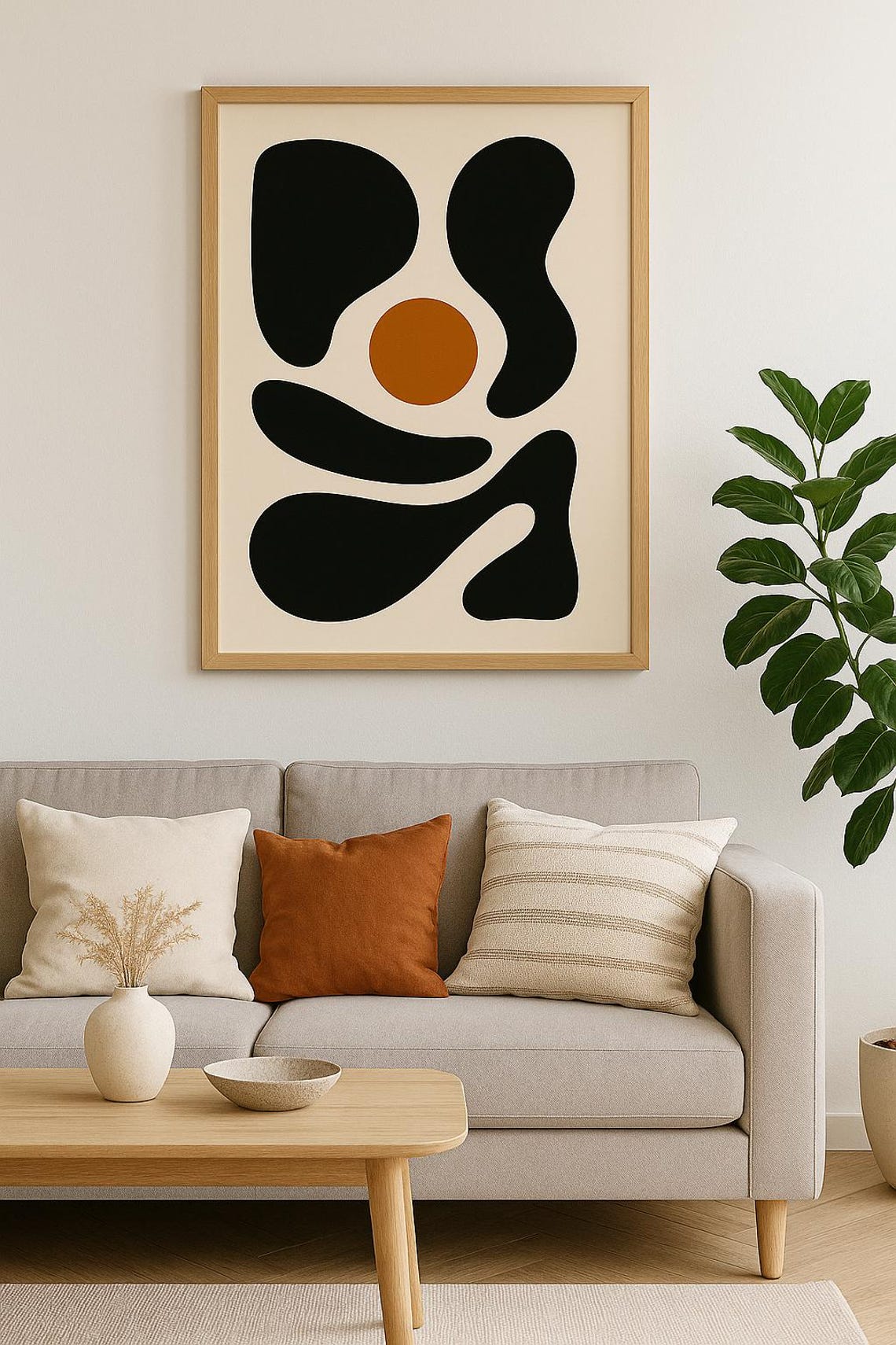 Abstract Organic Shapes Black Burnt Orange Boho Minimalist Art Poster - Image 3