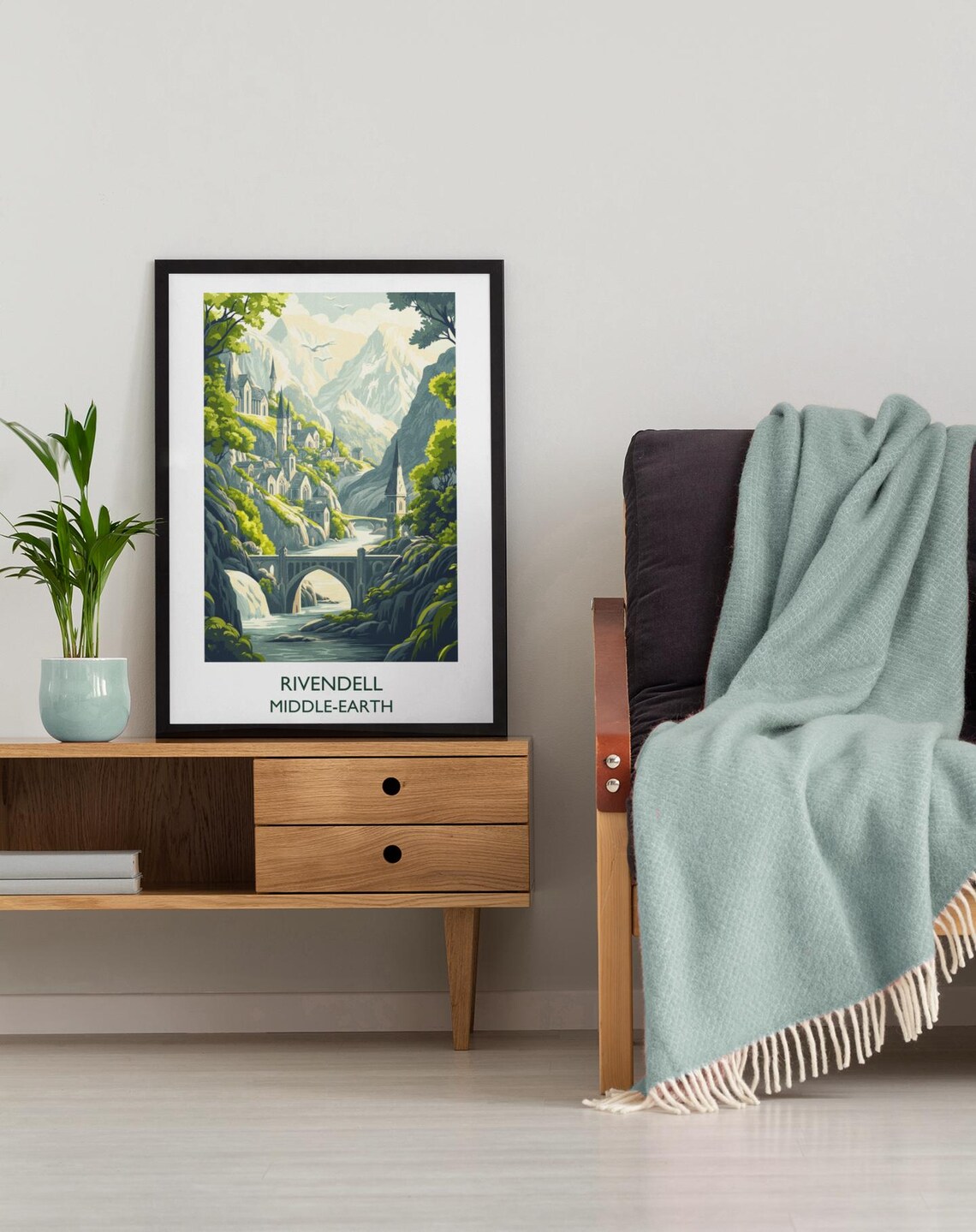 Rivendell Middle Earth Elven City Waterfall Bridge Fantasy Travel Poster - Image 3