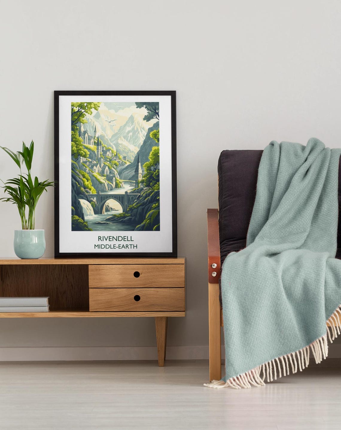 Rivendell Middle Earth Waterfall Bridge Elven Valley Travel Poster - Image 3