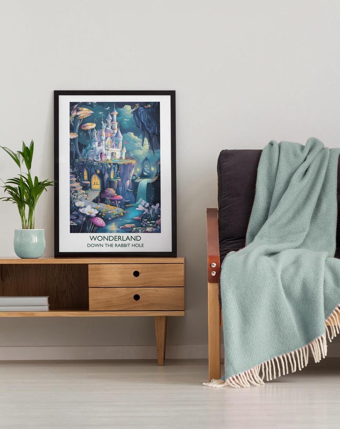 Wonderland Castle Mushroom Falls Whimsical Literary Travel Poster - Image 3