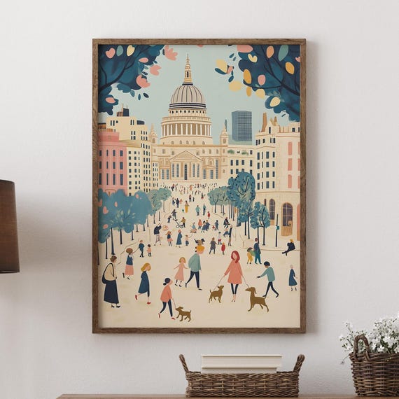 St Pauls Cathedral Art Print London Cityscape Pastel Nursery Decor