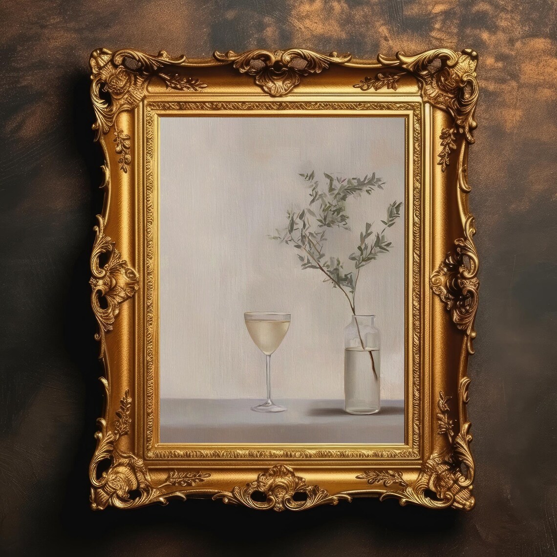 Minimalist White Wine Glass Eucalyptus Fine Art Still Life Poster