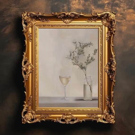 Minimalist White Wine Glass Eucalyptus Fine Art Still Life Poster