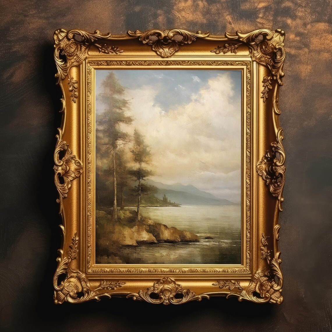Misty Lakeside At Dawn Vintage Oil Painting Style Art Poster