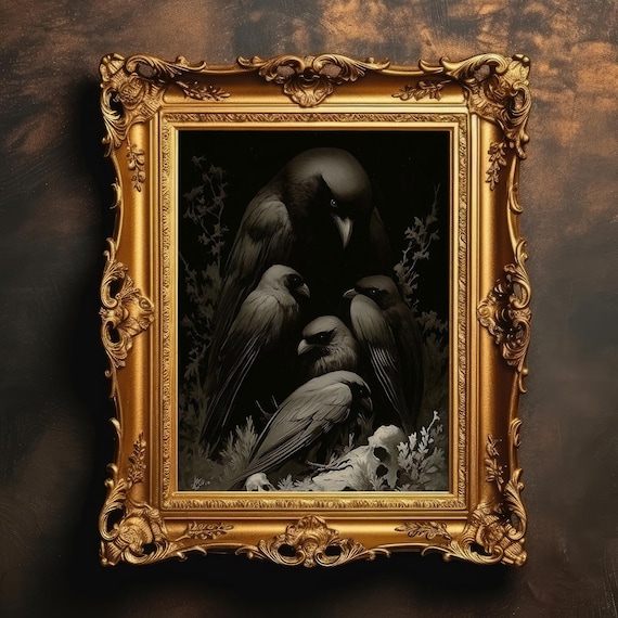 Crow Gathering Print Dark Academia Gothic Wall Art Goth Decor Macabre Room Occult
