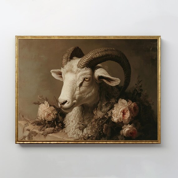 Sacrificial Skull Still Life Dark Academia Gothic Room Decor Witchy Vintage Oil Painting