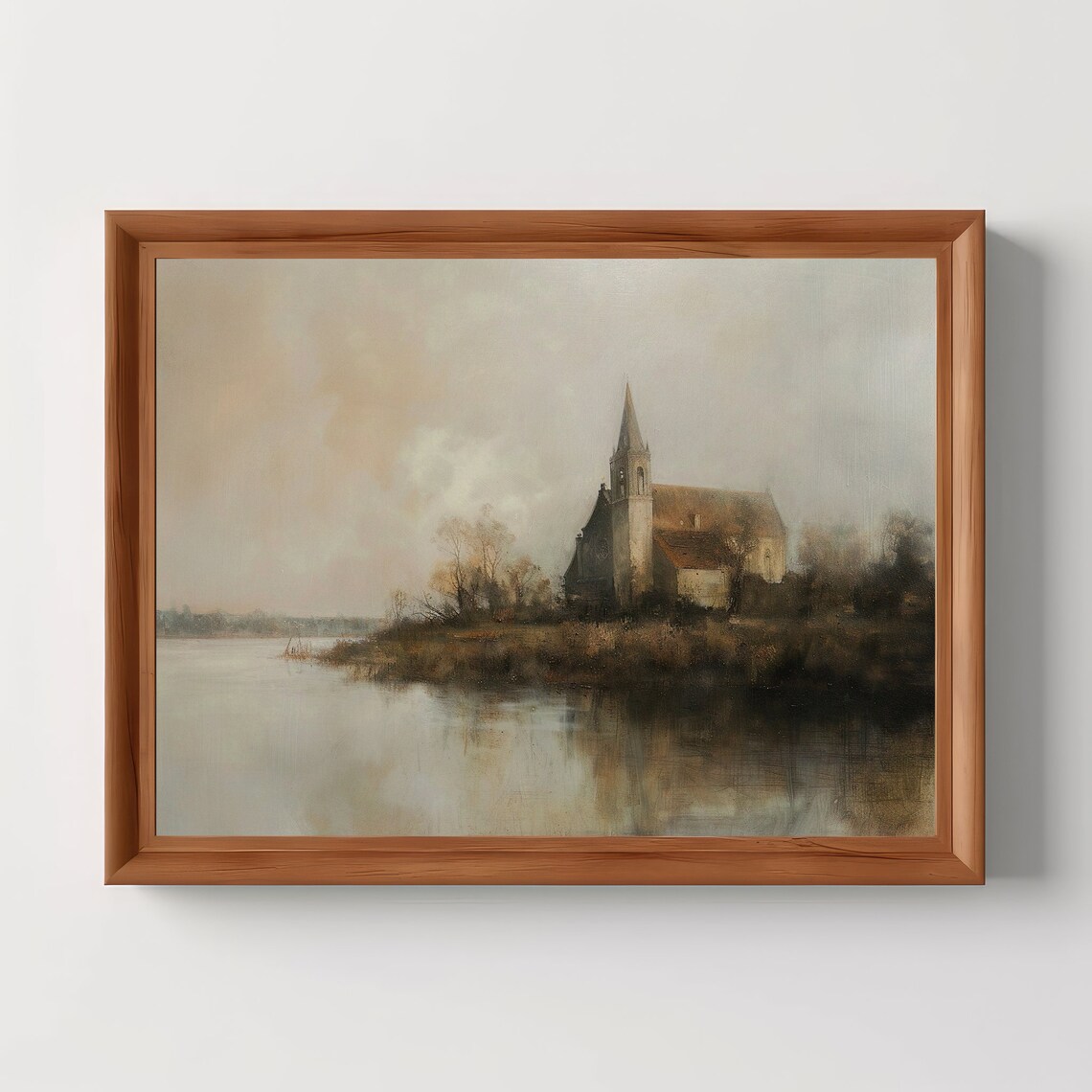 Waterfront Church Water Landscape Vintage Art Print