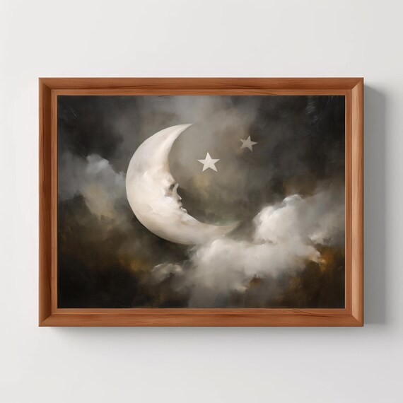 Dreamy Crescent Moon And Stars Gothic Celestial Night Sky Poster