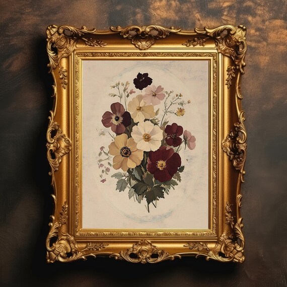 Vintage Wildflower Bouquet Anemone Cream Rustic Dark Academia Poster