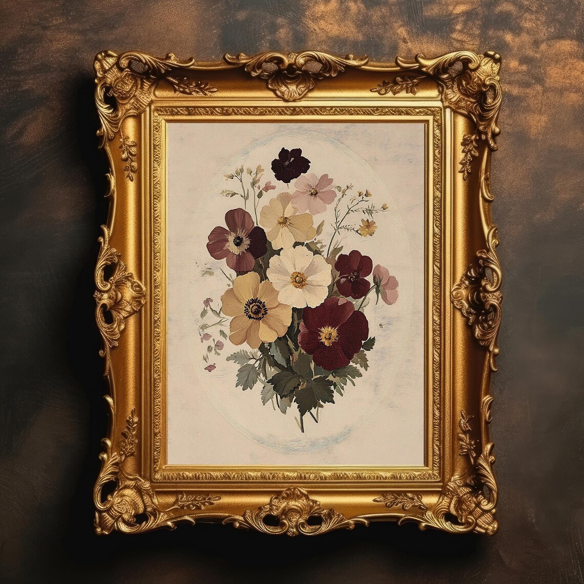 Vintage Wildflower Bouquet Anemone Cream Rustic Dark Academia Poster