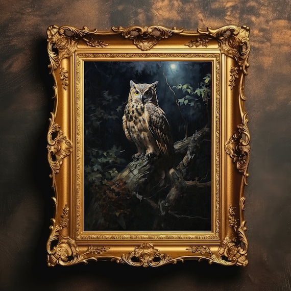Perched Owl Vintage Dark Academia Art Print