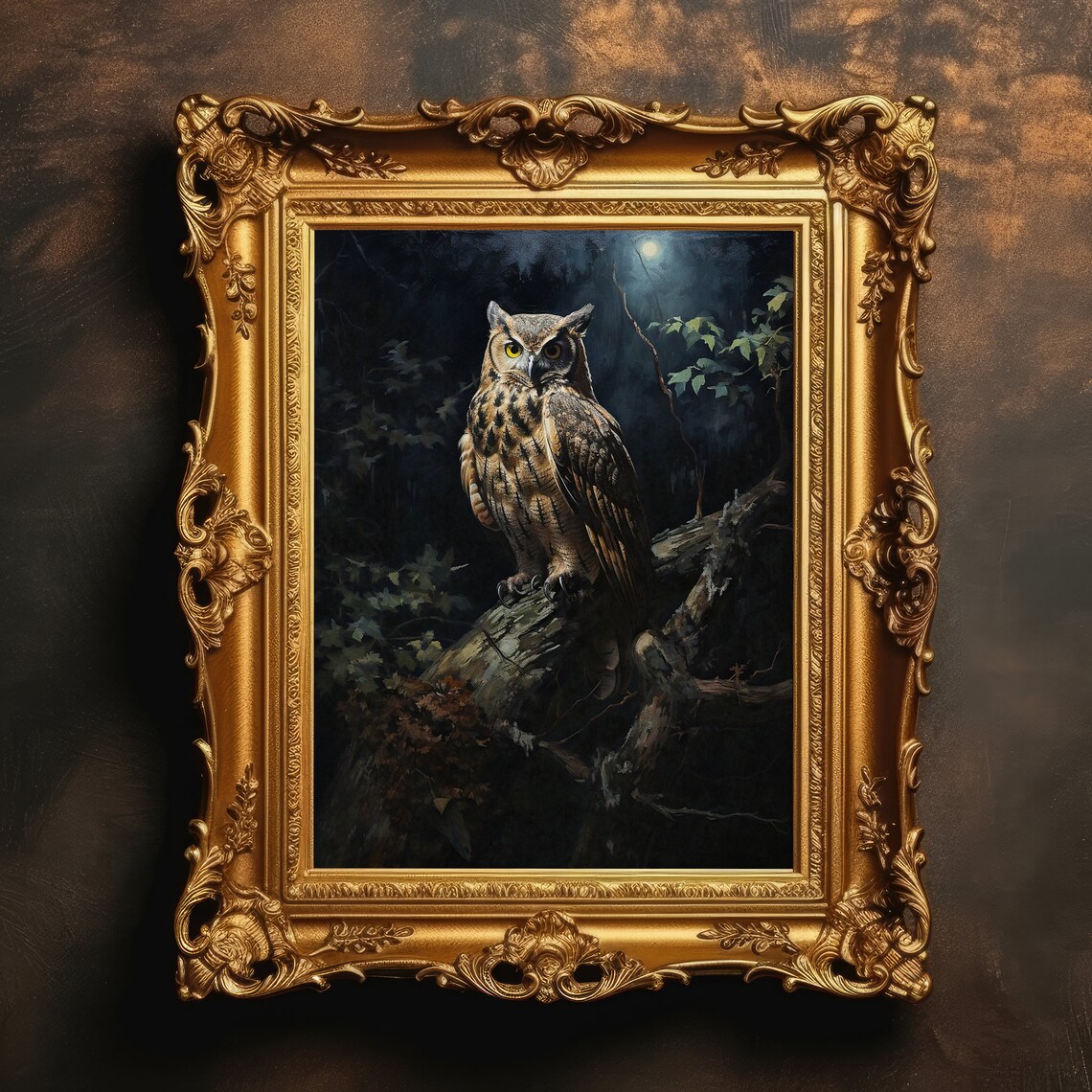 Perched Owl Vintage Dark Academia Art Print
